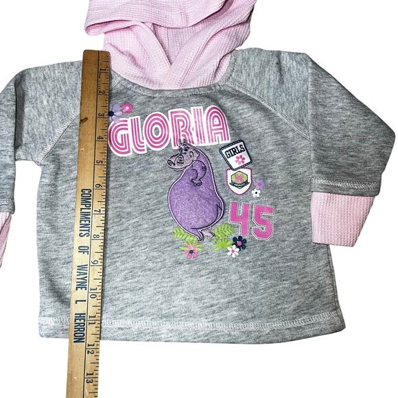 Vintage Y2K  Madagascar Gloria Hippo pink and gray hoodie sweatshirt  18 months - Picture 5 of 6